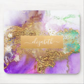 水彩大理石金ゴールド紫ピンク緑グラムシック マウスパッド (正面)