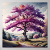 水彩大絵画紫葉樹 ポスター (正面)