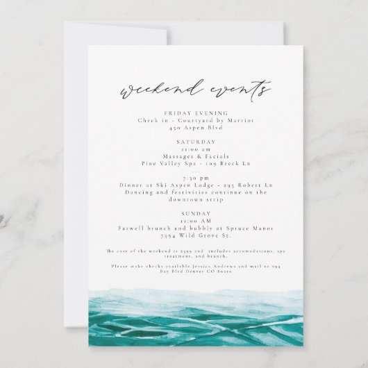 水彩大西洋シティニュージャージーのスカイライン 招待状 (裏面)