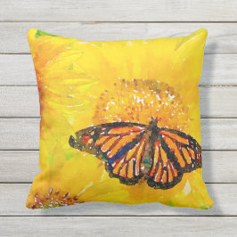 水彩大黄のヒマワリと蝶 アウトドアクッション