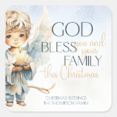 水彩天使の宗教的なクリスマス スクエアシール (正面)