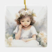 水彩天使の少女と花 セラミックオーナメント (正面)