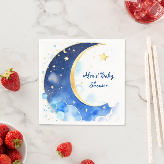 水彩天月と星の赤ちゃんシャワー スタンダードカクテルナプキン (インサイチュ)