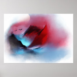 水彩天然山鳥サンセット絵画ズ ポスター