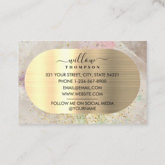 水彩天然石フェイク金ゴールドグリッター箔 名刺 (裏面)