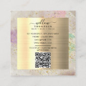 水彩天然石フェイク金ゴールドグリッターQRコード スクエア名刺 (裏面)