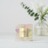 水彩天然石フェイク金ゴールドグリッターQRコード スクエア名刺 (スタンド正面)