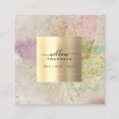 水彩天然石フェイク金ゴールドグリッターQRコード スクエア名刺 (正面)