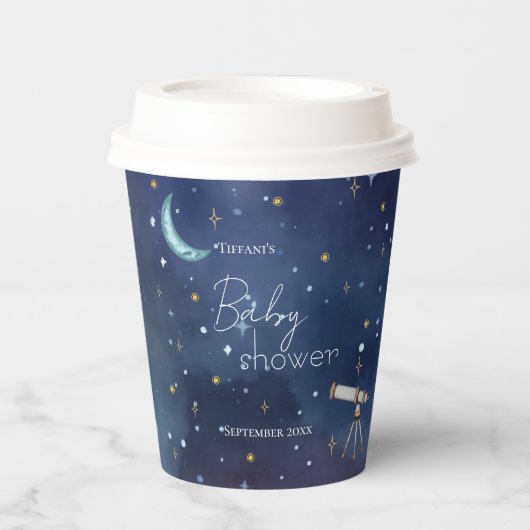 水彩天空ムーン&スターベビーシャワー 紙コップ (正面)