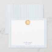 水彩太陽男の赤ちゃん青と白縁ど サンキューカード (正面/裏面)