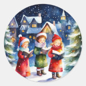 水彩女子クリスマスキャロルin雪 ラウンドシール (正面)