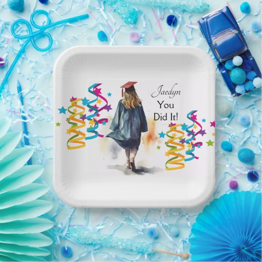 水彩女子パーソナライズされた院生パーティー ペーパープレート (パーティー)