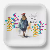 水彩女子パーソナライズされた院生パーティー ペーパープレート (正面)