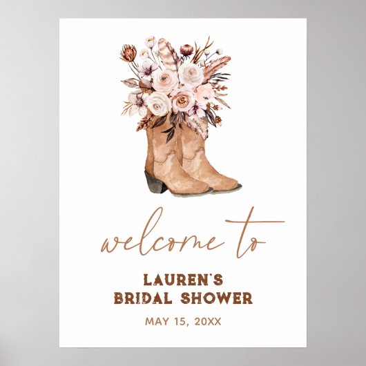 水彩女性のカーボーイブーツブライダルシャワーへようこそ ポスター (正面)