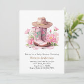 水彩女性のカーボーイベビーシャワー 招待状 (スタンド正面)