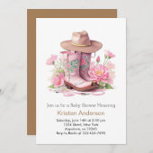 水彩女性のカーボーイベビーシャワー 招待状 (正面/裏面)