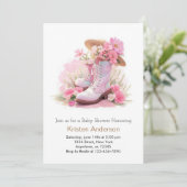 水彩女性のカーボーイ帽子とブーツドリーム赤ちゃんシャワー 招待状 (スタンド正面)