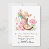 水彩女性のカーボーイ帽子とブーツ夢想的ベビーシャワー 招待状 (正面)