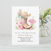 水彩女性のカーボーイ帽子とブーツ夢想的ベビーシャワー 招待状 (スタンド正面)