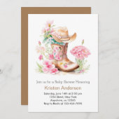 水彩女性のカーボーイ帽子とブーツ夢想的ベビーシャワー 招待状 (正面/裏面)