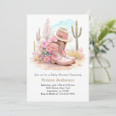 水彩女性のカーボーイ帽子とブーツ赤ちゃんシャワー 招待状 (スタンド正面)