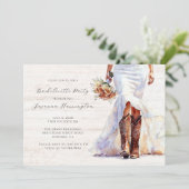 水彩女性のカーボーイ花嫁ブーツバチェロレッテ 招待状 (スタンド正面)