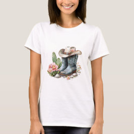 水彩女性のカーボーイ Tシャツ