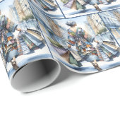 水彩女性の買い物客バッグ ラッピングペーパー (ロールコーナー)