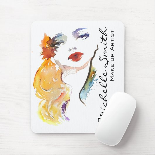 水彩女性ポートレートメイクアップアーティストブランディング マウスパッド (マウス)