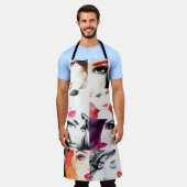 水彩女性ポートレート型 エプロン (着用した状態)