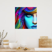 水彩女性ポートレート抽象芸術アートプリント ポスター (キッチン)