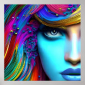 水彩女性ポートレート抽象芸術アートプリント ポスター (正面)