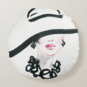 水彩女性ポートレート、抽象芸術ファッション病 ラウンドクッション (正面)