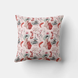 水彩女性日本のパゴダロータスコイ魚 クッション