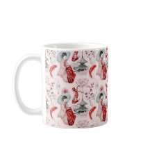 水彩女性日本のパゴダロータスコイ魚