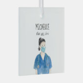 水彩女性最高のナースエバー顔マスクキュート ガラスオーナメント (正面右)