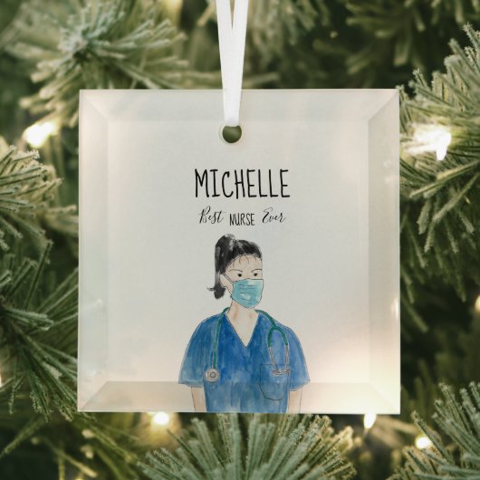 水彩女性最高のナースエバー顔マスクキュート ガラスオーナメント (インサイチュ)