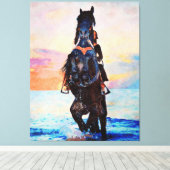 *~*水彩女性馬ビーチAR22 ウマ科の キャンバスプリント (インサイチュ (ウッドフロア))