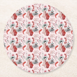 水彩女日本の性パゴダロータスコイフィッシュタ ラウンドペーパーコースター