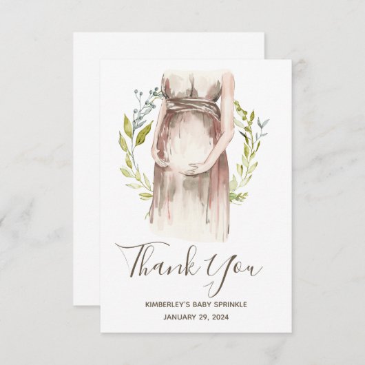 水彩妊婦のベビーシャワーありがとうC サンキューカード (正面/裏面)