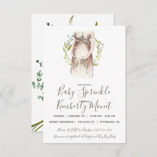 水彩妊婦ベビー散布招待状 招待状 (正面/裏面)