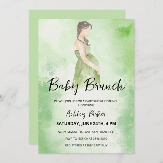 水彩妊婦 招待状 (正面/裏面)