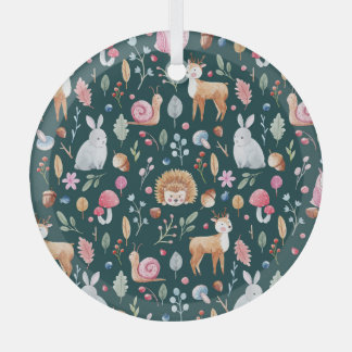 水彩妖精の森の子供のパターン ガラスオーナメント
