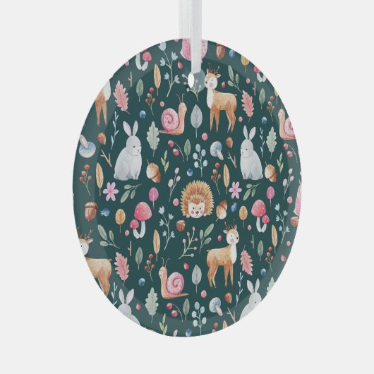 水彩妖精の森の子供のパターン ガラスオーナメント (正面右)