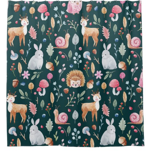 水彩妖精の森の子供のパターン シャワーカーテン (正面)