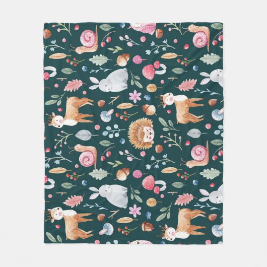 水彩妖精の森の子供のパターン フリースブランケット (正面)