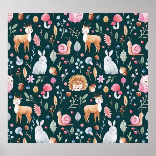 水彩妖精の森の子供のパターン ポスター (正面)