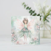 水彩妖精の花ピンクとミント シーズンカード (スタンド正面)