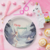 水彩妖精の雪片メリークリスマスツリーパーティー ペーパープレート (パーティー)