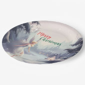 水彩妖精の雪片メリークリスマスツリーパーティー ペーパープレート (アングル)